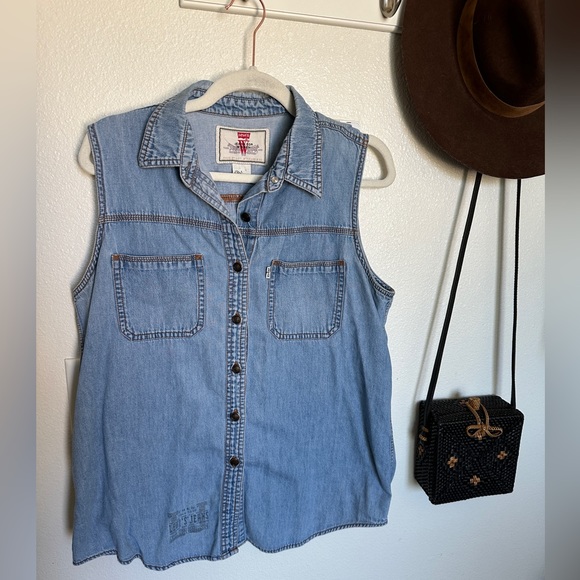 Levi's Tops - Vintage 90s Levi’s Denim Jean Tank Top button down blouse shirt western retro